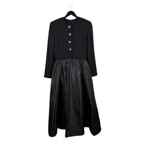 Vintage Victor Costa Black Evening USA Dress‎ Rhinestone Buttons Fit & Flare